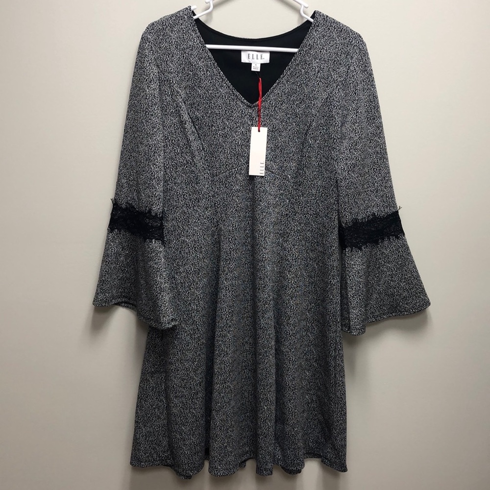 Elle Grey Black Dress Long Sleeve XL NWT!